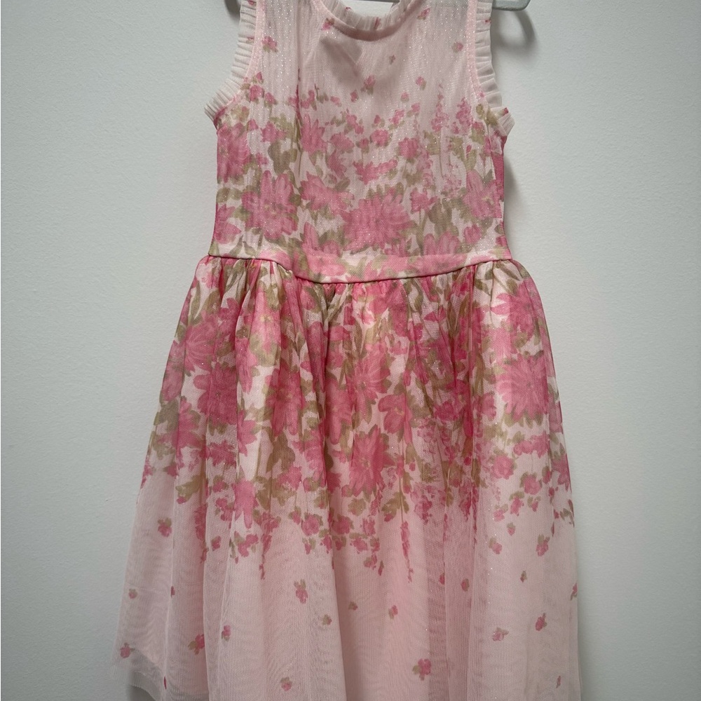 Zhenzi Pink and Green Floral Kids Dress size M